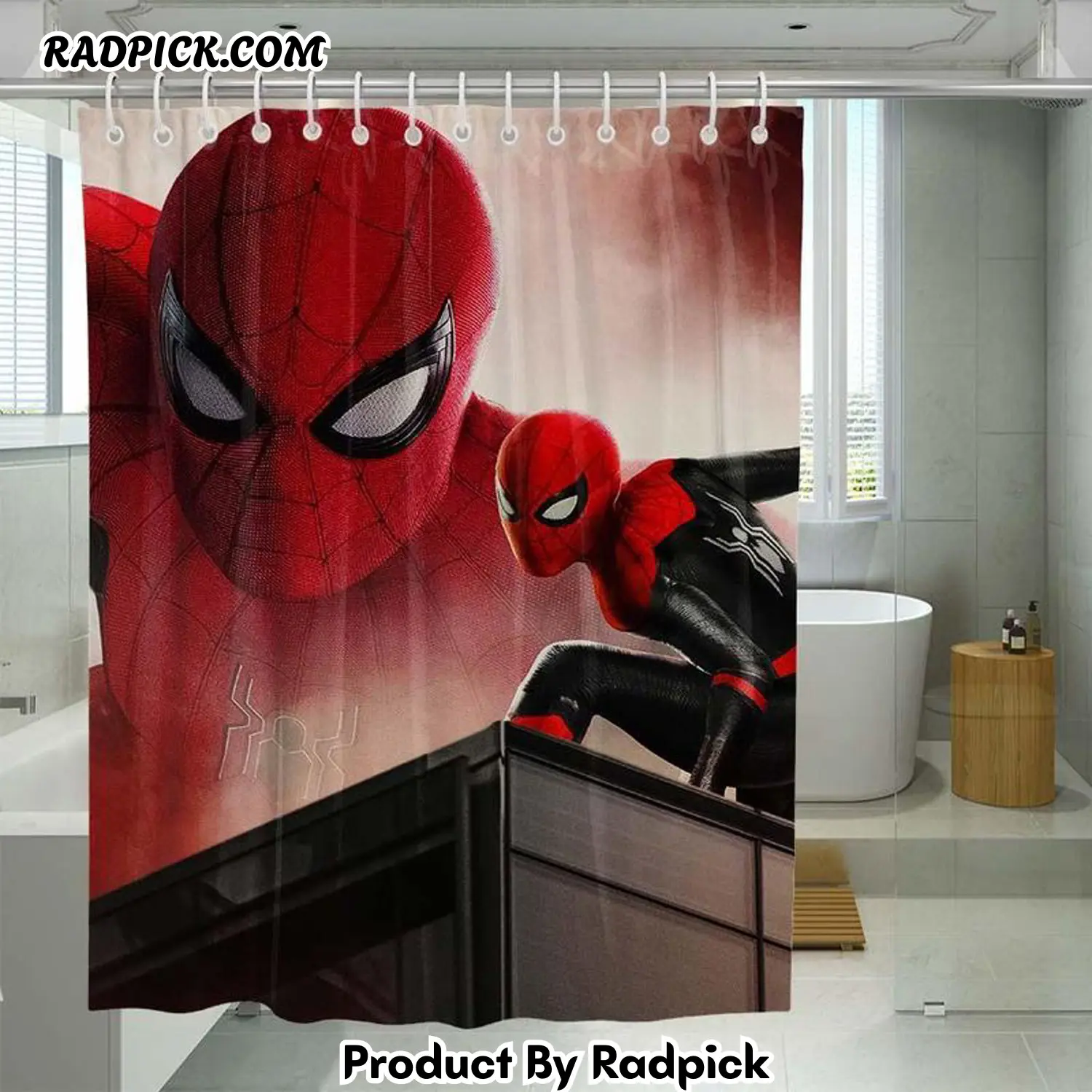 Vibe tom holland as spiderman far from home shower curtain set for bathroom decor best gift for friends rp38724